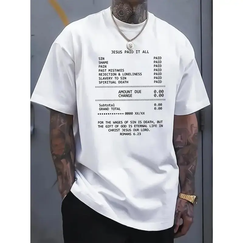 JESUS PAID IT ALL Graphic Print Tee - Soft, Breathable, Casual Short Sleeve T-Shirt for Men - Perfect for Summer, Outdoor Activities, and Faith-Based Events
