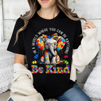 Elephant With Puzzle Pieces And Be Kind Print T Shirt Crew Neck Casual Wear For Women And Girls