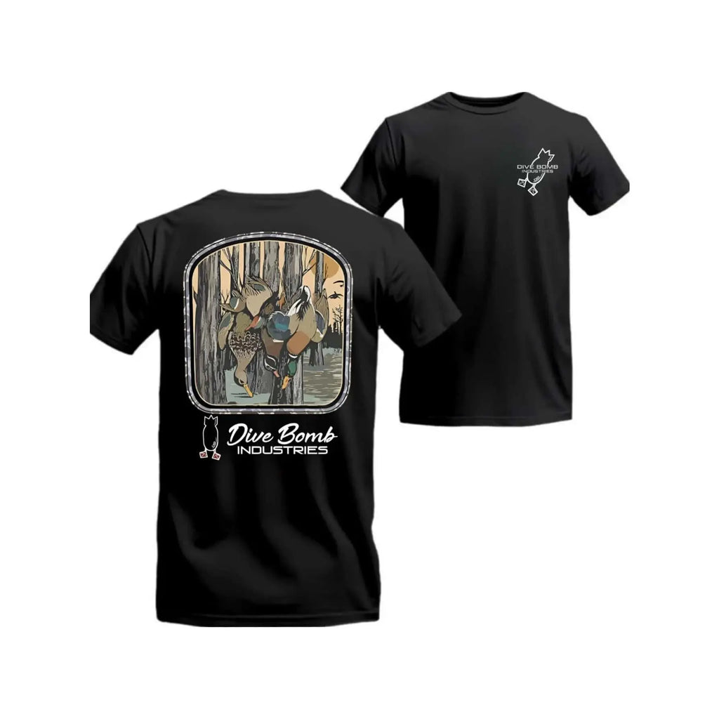 Mne's Dive Bomb Duck Scene T-Shirt - Vintage Timber Hunting Design For OutdoorsmenWho Love Waterfowl Art And Classic FieldStyle, Unisex Tee