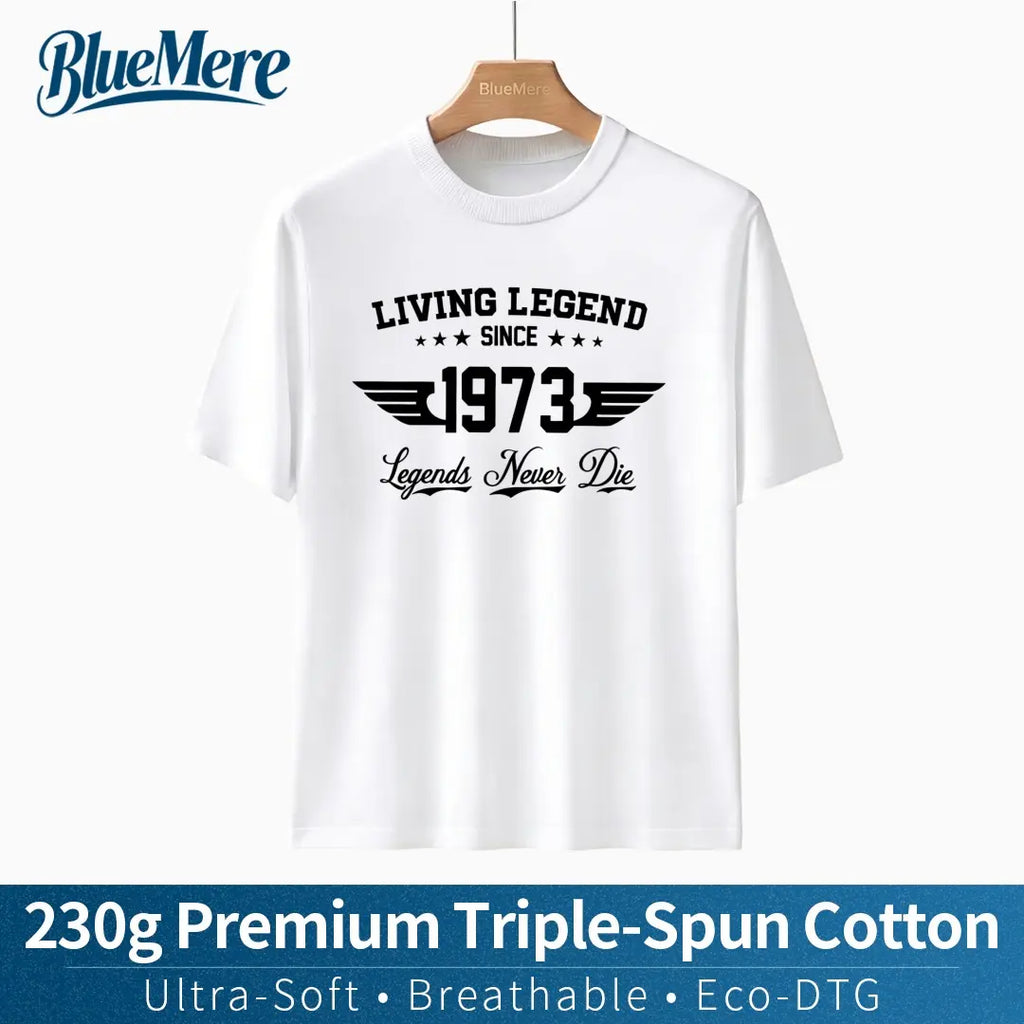 【BlueMere】 230G Heavyweight 100% Pure Cotton Men's Letter Printed Round Neck Short Sleeve Casual Slim Fit T-Shirt Ultra-Soft Breathable Eco-DTG
