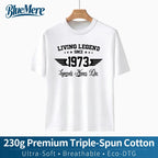 【BlueMere】 230G Heavyweight 100% Pure Cotton Men's Letter Printed Round Neck Short Sleeve Casual Slim Fit T-Shirt Ultra-Soft Breathable Eco-DTG