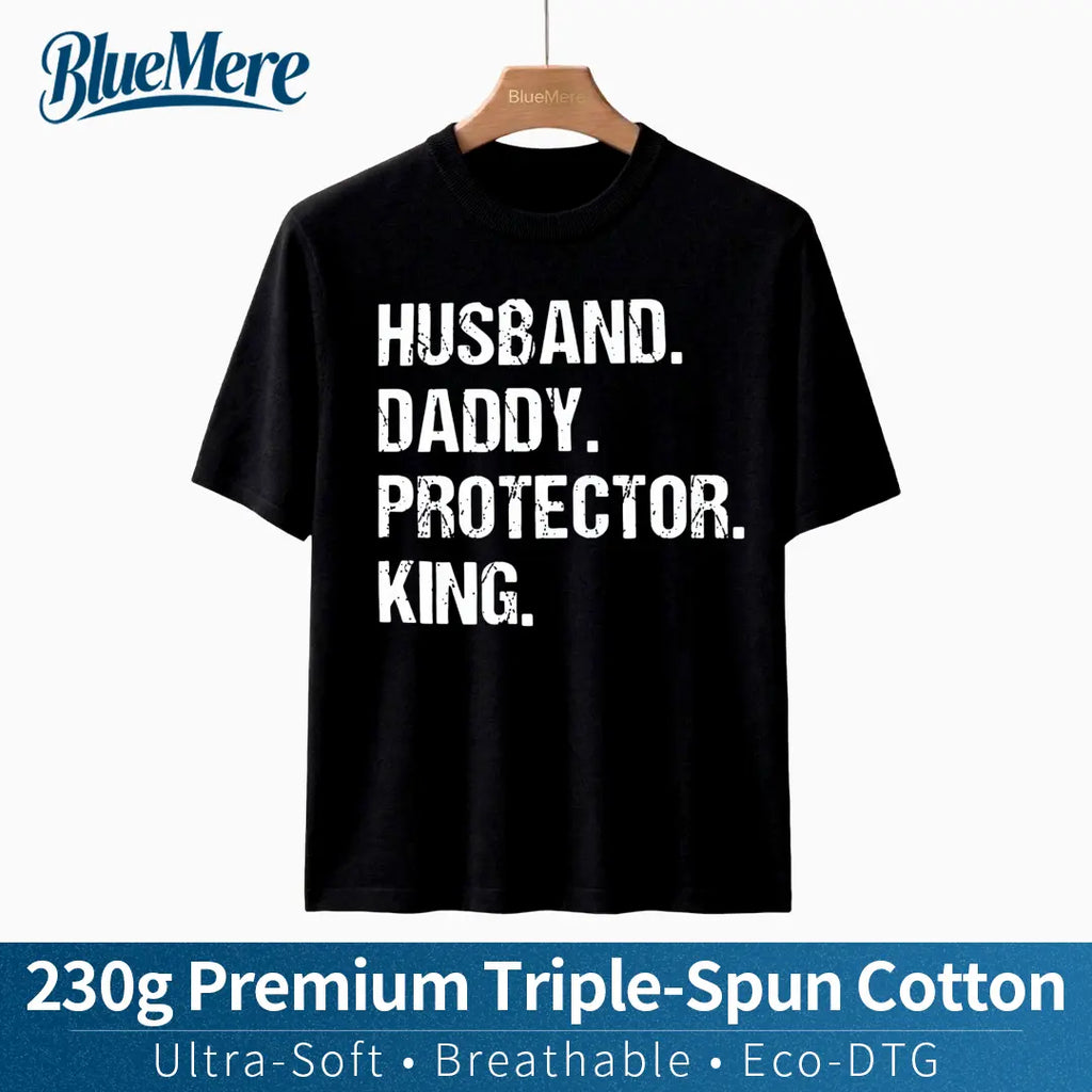 BlueMere 230G Heavyweight 100% Pure Cotton Men's Casual Slogan Letter Print Round Neck Short Sleeve T-Shirt, Summer