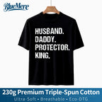 BlueMere 230G Heavyweight 100% Pure Cotton Men's Casual Slogan Letter Print Round Neck Short Sleeve T-Shirt, Summer