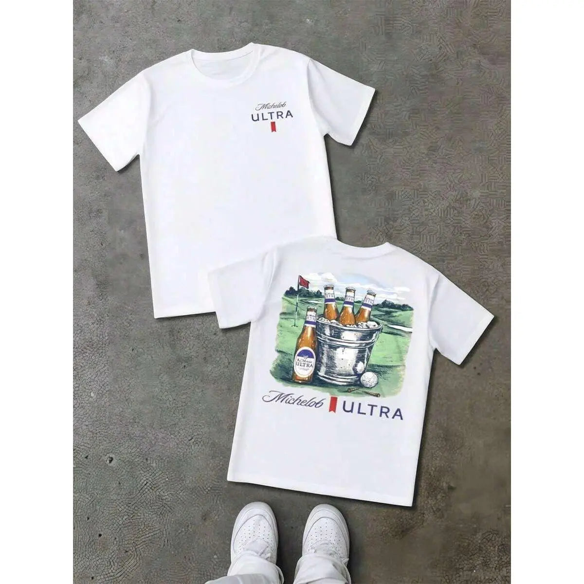 Graphic Cotton-Shirt Michelob ULTRA Beer Bucket Double Sided Digital Printed Cotton Shirt, Men's Casual Tee, Y2K Summer Sports Tee,Oversize Plus Size Men's, Size S-5XL,Summer Tee