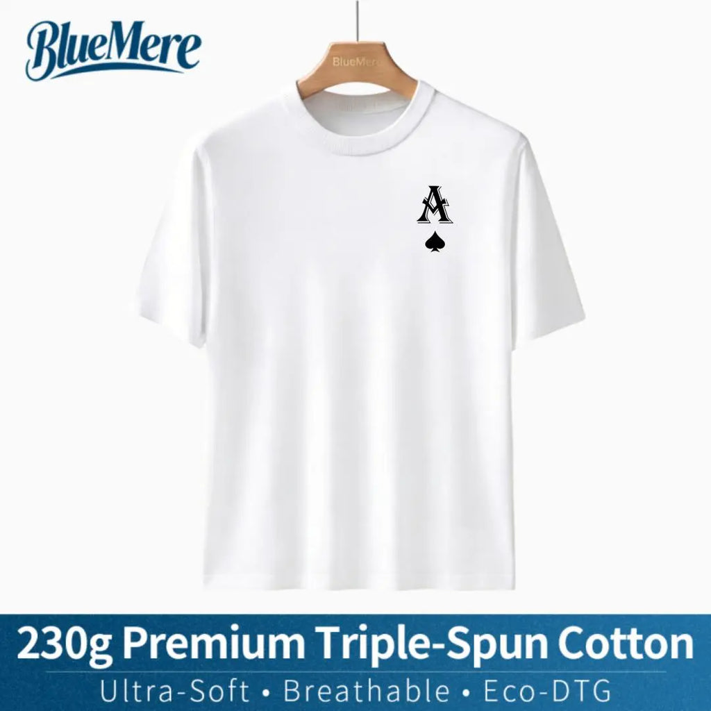 【BlueMere】 230G Heavyweight 100% Pure Cotton Men's Casual Slim Fit Crew Neck T-Shirt, Suitable For Commuting Menswear