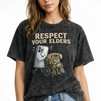 Respect Your Elders" Tech T-Shirt - Modern Smartphone & Retro Rotary Phone Design - Unique Gadget Evolution Humor Tee - Soft Cotton Graphic Shirt for Techies & Geeks