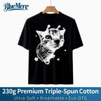 【BlueMere】230G Heavyweight Pure Cotton Y2K Alien Cat Meme Retro Silly Cat Vintage Kitty Funny Graphic T Shirt Perfect Gift for Men and Women