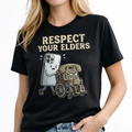 Respect Your Elders" Tech T-Shirt - Modern Smartphone & Retro Rotary Phone Design - Unique Gadget Evolution Humor Tee - Soft Cotton Graphic Shirt for Techies & Geeks