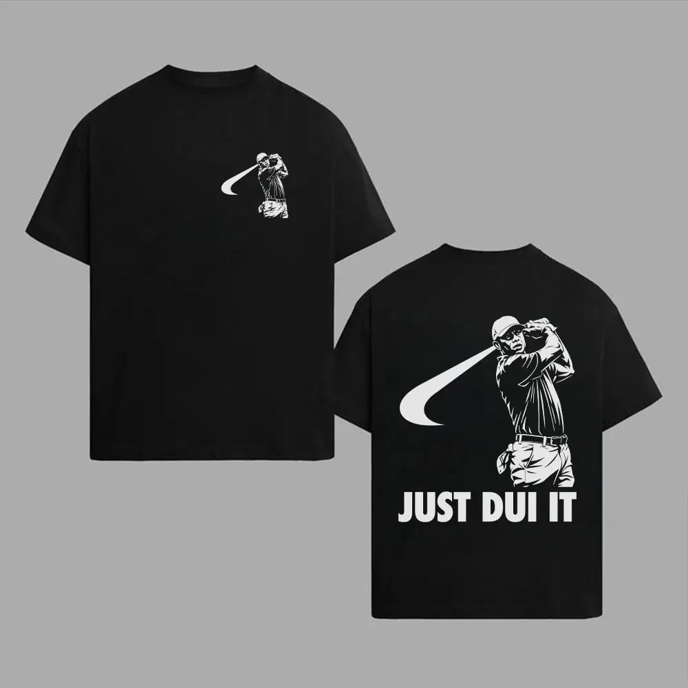 Funny Tiger Woods Mugshot Just Dui Style T-Shirt, Golf Shirt, Novelty Graphic Tee, Unisex Golfing Gift Shirt for Men and Women