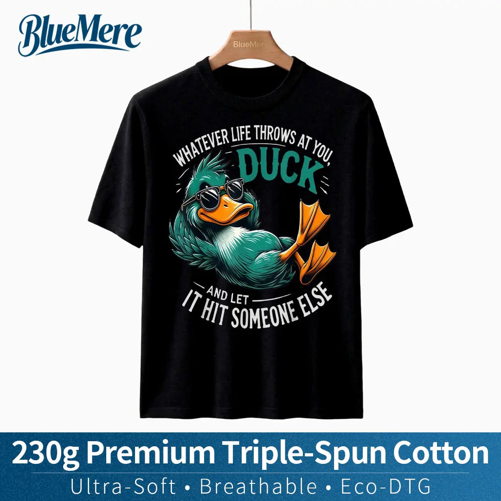 BlueMere 230G Heavyweight 100% Pure Cotton Funny Duck Graphic Tees Men Women Teens Funny Quote Gift T-Shirt
